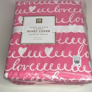 NWT POTTERY BARN TEEN Loops of Love Flannel Full/Queen Duvet Cover